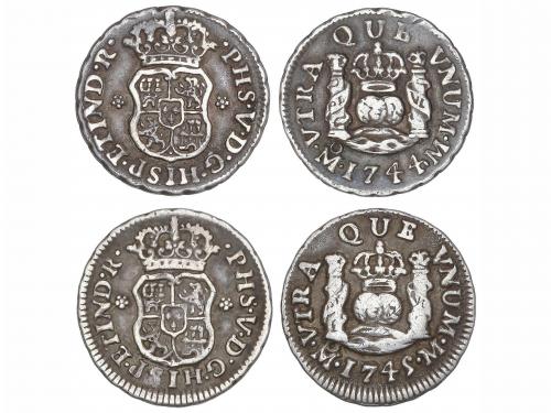 FELIPE V. Lote 2 monedas 1/2 Real. 1744 y 1745. MÉXICO. M. C