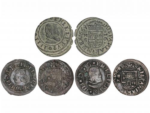 FELIPE IV. Lote 3 monedas 16 Maravedís. 1664. MADRID, SEGOVI