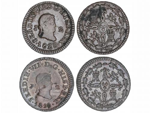 FERNANDO VII. Lote 2 monedas 2 Maravedís. 1819 y 1820. JUBIA