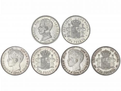 ALFONSO XIII. Lote 3 monedas 1 Peseta. 1896, 1899 y 1903. 18
