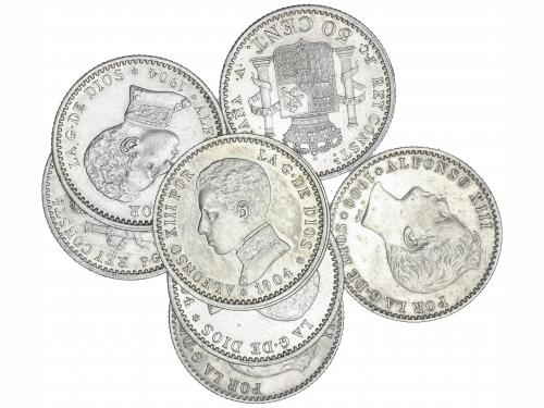 LOTES CENTENARIO. Lote 7 monedas 50 Céntimos. 1896 a 1904. A