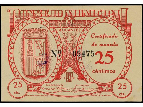 ALICANTE. 25 Céntimos. 1937. C.M. de BENIARRÉS (Alicante). (