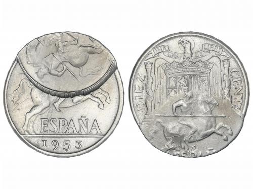ESTADO ESPAÑOL. 10 Céntimos. 1953. 1,91 grs. ERROR: doble ac