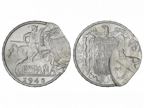 ESTADO ESPAÑOL. 10 Céntimos. 1945. 1,83 grs. ERROR: doble ac