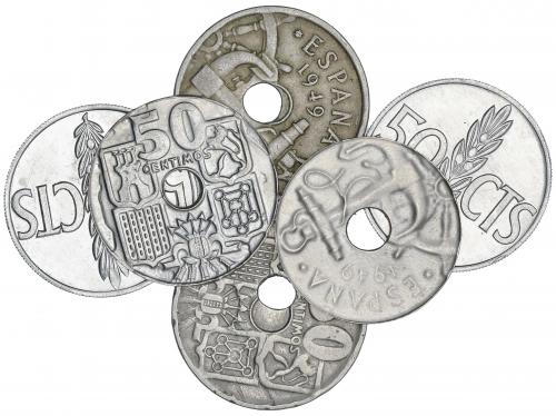 ESTADO ESPAÑOL. Lote 6 monedas 50 Céntimos. 1949 (x4) y 1966