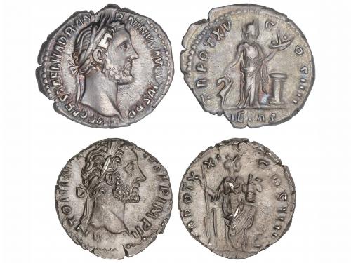 IMPERIO ROMANO. Lote 2 monedas Denario. Acuñadas el 151-158 