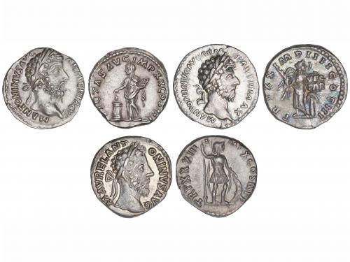 IMPERIO ROMANO. Lote 3 monedas Denario. Acuñadas el 165-179 