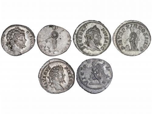 IMPERIO ROMANO. Lote 3 monedas Denario. Acuñadas el 195-210 