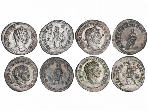 IMPERIO ROMANO. Lote 4 monedas Denario. Acuñadas el 210-217 