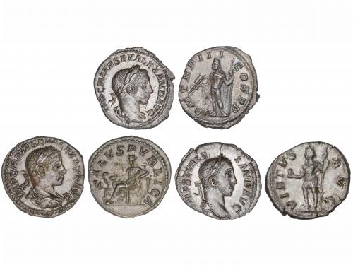 IMPERIO ROMANO. Lote 3 monedas Denario. Acuñadas el 222-231 