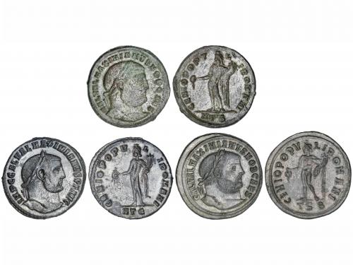 IMPERIO ROMANO. Lote 3 monedas Follis. Acuñadas el 286-310 d