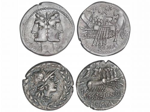 REPÚBLICA ROMANA. Lote 2 monedas Denario. 114-113 y 138 a.C.