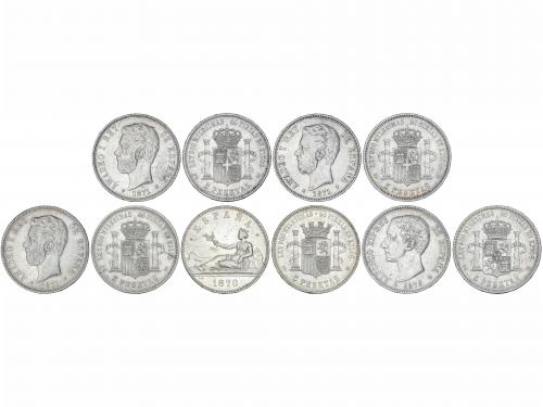 LOTES CENTENARIO. Lote 5 monedas 5 Pesetas. 1870 a 1876. GOB