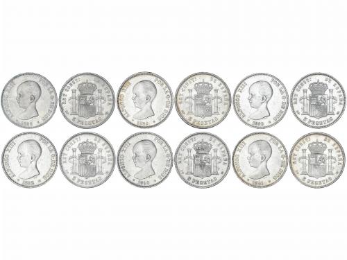 ALFONSO XIII. Lote 6 monedas 5 Pesetas. 1888 (*18-88) M.P.-M
