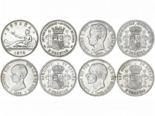 LOTES CENTENARIO. Lote 4 monedas 5 Pesetas. 1870 a 1888. GOB