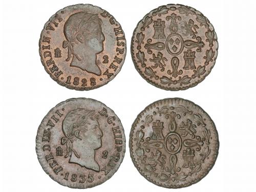 FERNANDO VII. Lote 2 monedas 2 Maravedís. 1828 y 1833. SEGOV
