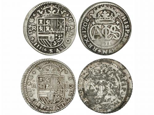 CARLOS III Pretendiente. Lote 2 monedas 2 Reales. 1707 y 170