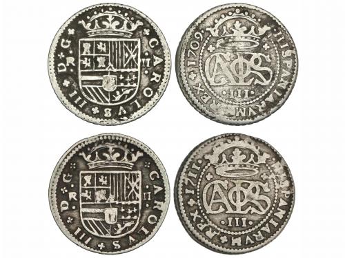 CARLOS III Pretendiente. Lote 2 monedas 2 Reales. 1709 y 171