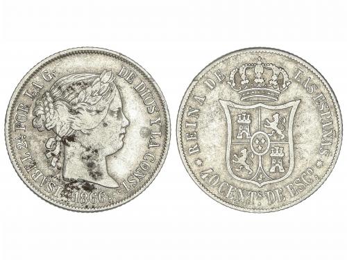 ISABEL II. 40 Céntimos de Escudo. 1866. SEVILLA. 5,1 grs. AR