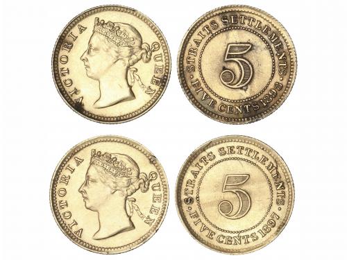 STRAITS SETTLEMENTS. Lote 2 monedas 5 Centavos. 1897 y 1898.