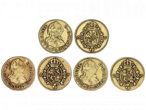 CARLOS III. Lote 3 monedas 1/2 Escudo. 1786 (2) y 1787. MADR