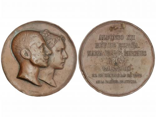 ALFONSO XII. Medalla Boda Real. 23 Enero 1878. Anv.: Bustos 