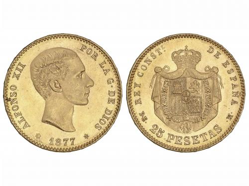 ALFONSO XII. 25 Pesetas. 1877 (*_- 77). D.E.-M. (Leves rayit