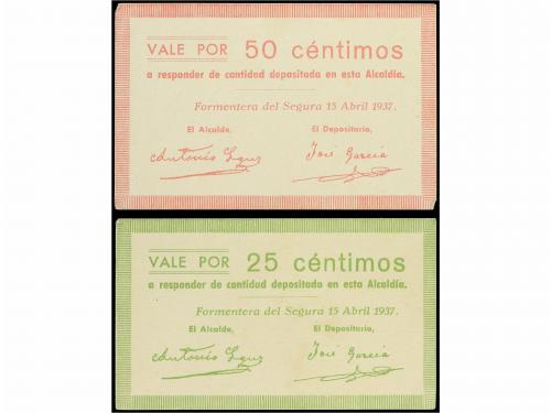 ALICANTE. Lote 2 billetes 25 y 50 Céntimos. 15 Abril 1937. F