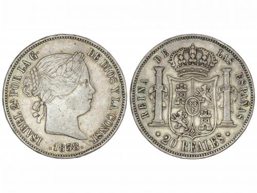 ISABEL II. 20 Reales. 1858. MADRID. 25,7 grs. (Golpecitos). 