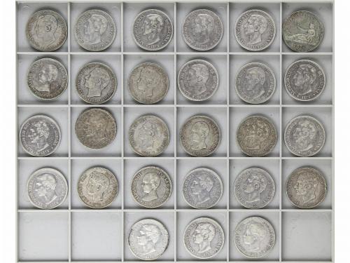 LOTES CENTENARIO. Lote 17 monedas 5 Pesetas. 1870 a 1898. GO