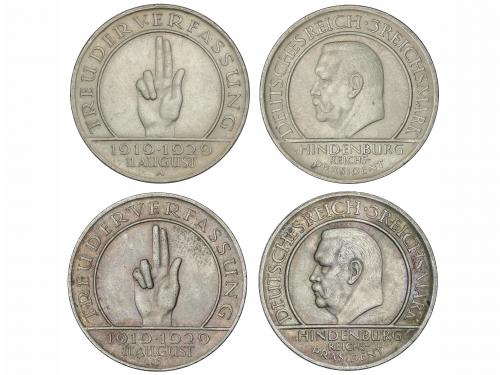ALEMANIA. Lote 2 monedas 3 Reichsmark. 1929-A y 1929-D. REPÚ