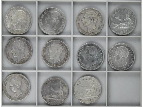 LOTES CENTENARIO. Lote 11 monedas 5 Pesetas. 1870 a 1896. GO