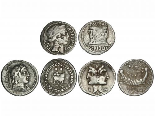 REPÚBLICA ROMANA. Lote 3 monedas Denario. FONTEIA (2), SCRIB