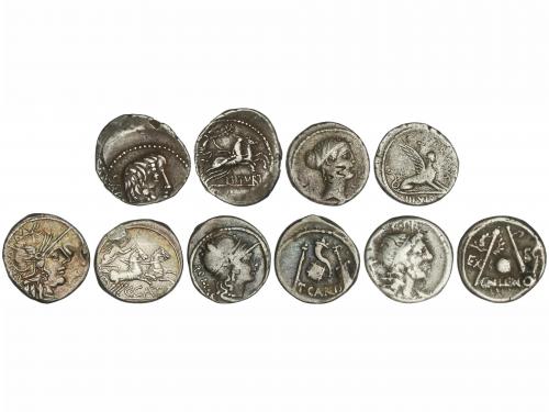 REPÚBLICA ROMANA. Lote 5 monedas Denario. CARISIA (2), CORNE