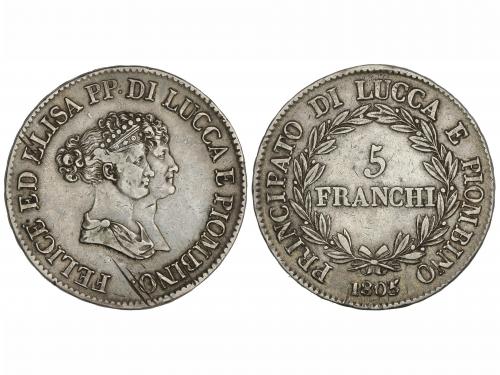 ESTADOS ITALIANOS. 5 Franchi. 1805. ELISA BONAPARTE e FELICE