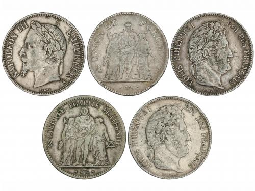 FRANCIA. Lote 5 monedas 5 Francs. 1796 a 1868. NAPOLEON EMPE