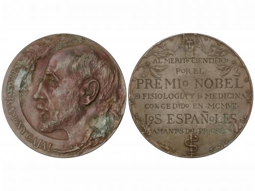 MEDALLAS ESPAÑOLAS. Santiago Ramón y Cajal. 1907. Anv.: Bust