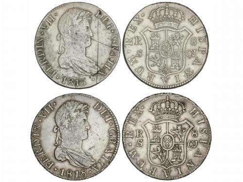 FERNANDO VII. Lote 2 monedas 8 Reales. 1815, 1818. SEVILLA. 