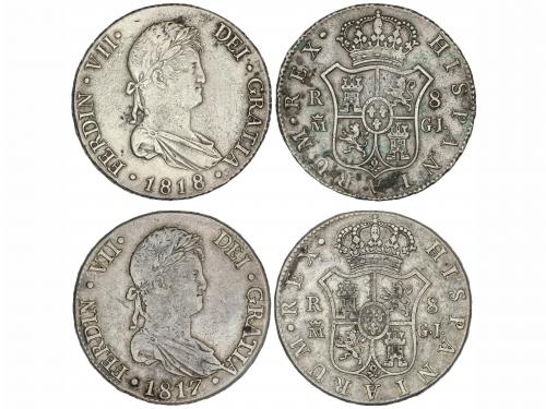 FERNANDO VII. Lote 2 monedas 8 Reales. 1817, 1818. MADRID. G