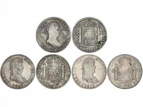 FERNANDO VII. Lote 3 monedas 8 Reales. 1812, 1815, 1819. MÉX