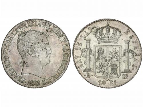 FERNANDO VII. 20 Reales. 1822. BARCELONA. S.P. 26,92 grs. AR