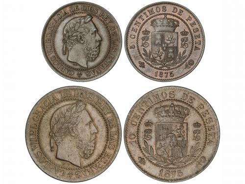 CARLOS VII Pretendiente. Lote 2 monedas 5 Y 10 Céntimos. 187
