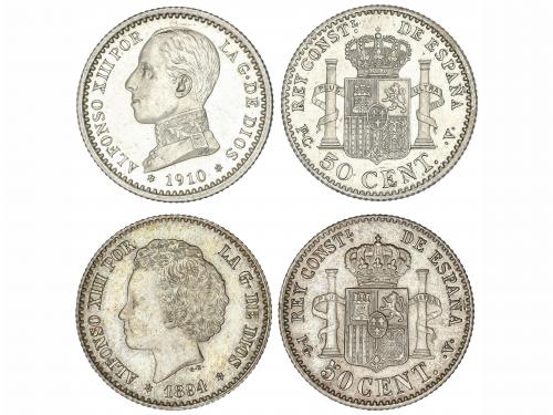 ALFONSO XIII. Lote 2 monedas 50 Céntimos. 1894 y 1910 (*9-4)