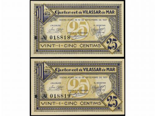 CATALUNYA. Lote 2 billetes 25 Cèntims. 10 Setembre 1937. Aj.