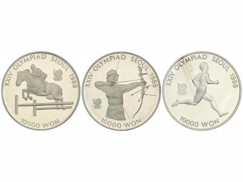 COREA. Lote 3 monedas 10.000 Won. 1986, 1987 y 1988. AR. Oli