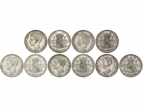 LOTES CENTENARIO. Lote 5 monedas 5 Pesetas. 1879 a 1898. ALF