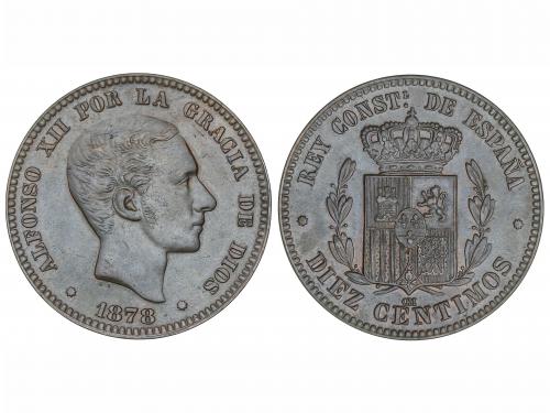 ALFONSO XII. 10 Céntimos. 1878. BARCELONA. O.M. Pátina. EBC.