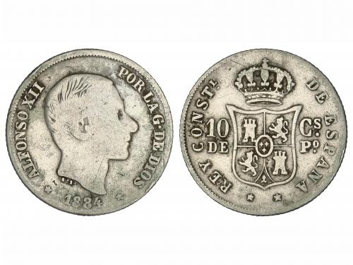 ALFONSO XII. 10 Centavos de Peso. 1884. MANILA. MUY ESCASA. 