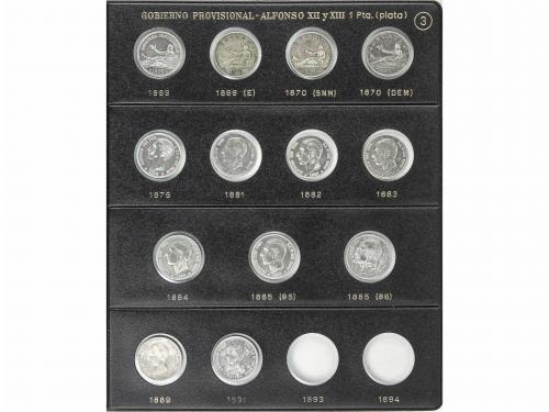 LOTES CENTENARIO. Lote 21 monedas 1 Peseta. 1869 a 1905. GOB
