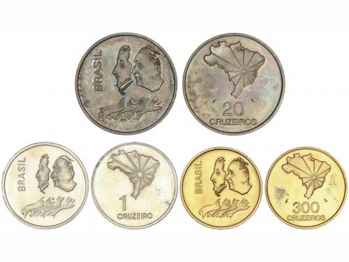 BRASIL. Set 3 monedas 1, 20 y 300 Cruzeiros. 1972. AU: 16,61